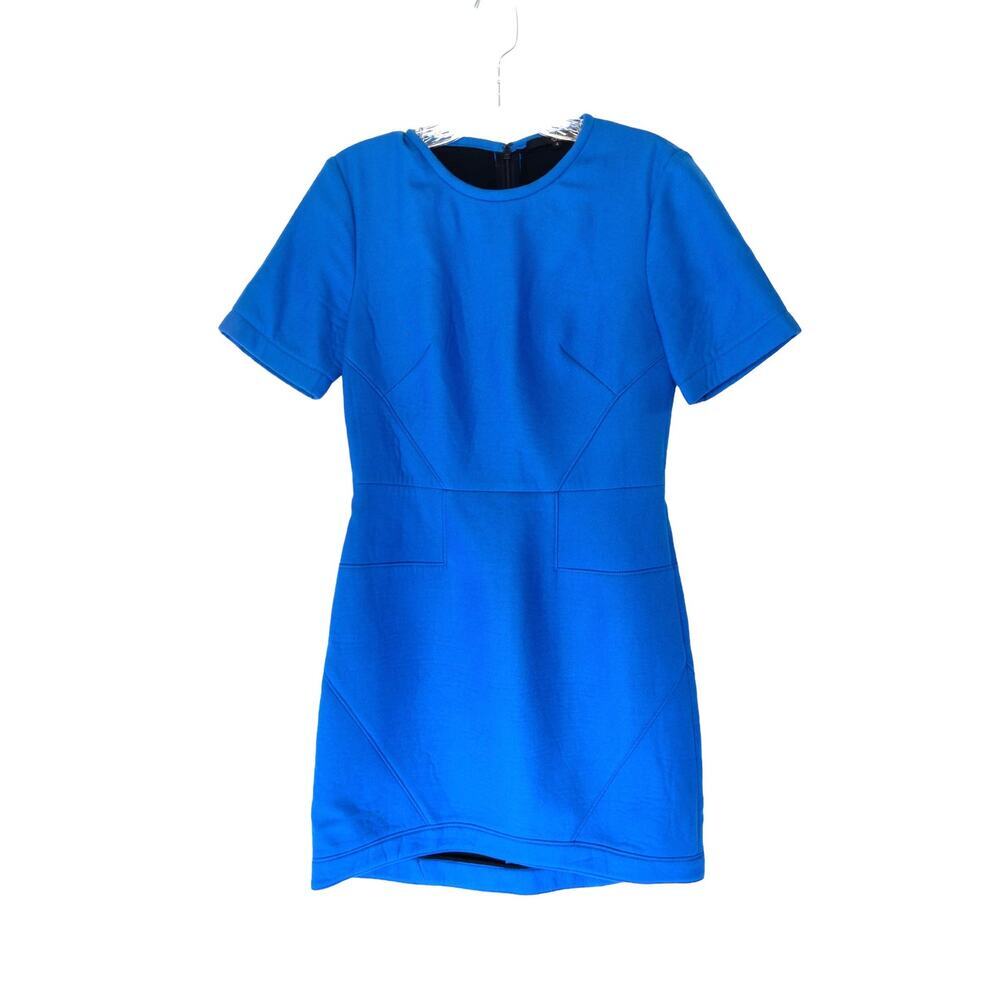 Tibi Cobalt Blue Scuba Short‎ Sleeve Jersey Backed Twill Mini Dress Size 4